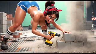 Curvy Builder Babe Strips and Poses Seductively with Drill in Studio Session (AI generated)
