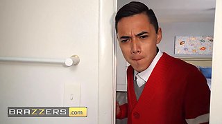 Tokyo Leigh's massive tits and fat ass seduce her son's friend in hot bathroom sex