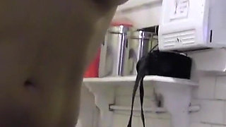 Two horny brunette lesbo girl pleasuring each other in the bathroom