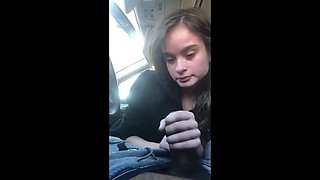 Lesbian Babe Gives Blowjob in Car