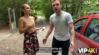 Vip4k. crimson riding hood loves to display her vagina in her boyfriend\u2019s car