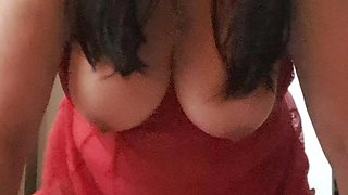 Stepmother in Red Lingerie, Seducing Her Lover