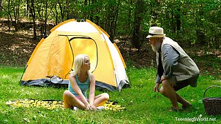 Cute blonde, Lovita Fate likes camping and fucking elderly men, even in the middle of the day