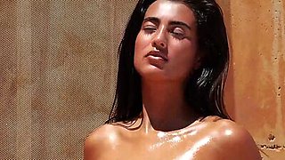 Glamorous latina muse Katherinne Sofia stripping and taking shower outdoor