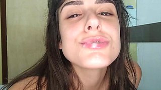 Hot Brunette Latina Teen with Braces Swallows Cum - Amateur Blowjob Facial Compilation