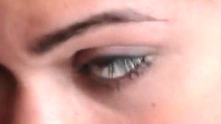 Busty brunette licks her lesbian lover's hot cunt on the sofa