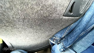 Handjob in public bus and whipped of cum on seat - risky :PP