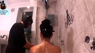 Curvy mature mistress training her slave in bath routine