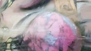 Ebony girl showers her big ass amp masturbating