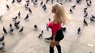 Blonde with big boobs fucked from behind before tit wanking