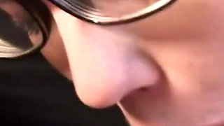 Pierced big tits brunette sucks his dick in POV