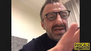 Big boobed call girl throats cock and gags