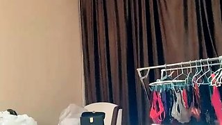 Amateur Jasmin stripping panties and masturbating