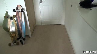 Latina Sex Tapes - Small Tits Latina Kimberly's First Visit Turns Into Blowjob by the Window with BF Juan