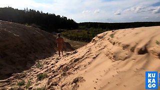Nude Walk: Blonde Russian Teen's Naughty Sand Pit Adventure