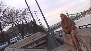 This Beautiful Busty Girl Masturbates on the Street and Gives a Blowjob at Home