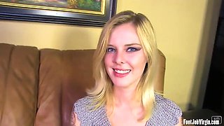Foot wank innocent teen girl getting a boy to jizz
