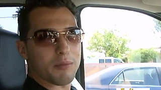 Nasty brunette gets licked and drilled in front of her husband