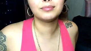 Attractive brunette teenager with big boobs fingering pussy