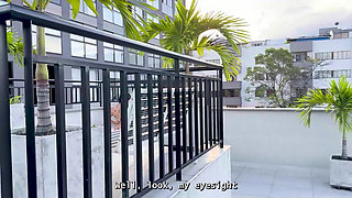 Stranger Rides a Huge Cock with Her Tight Wet Pussy, Her Huge Tits Bounce While Moaning