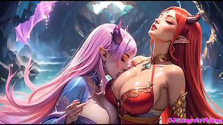 Lesbians kiss together, Ai animation