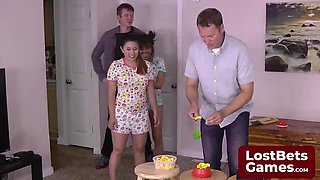 Busty Teen Foursome Strips After Losing Boomsticks Game