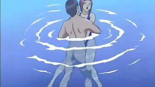 Animated guy owns babe in swimming pool