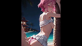 Pretty AI take big cock from behind on the beach.