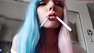 Cute Anime Girl Smoking 2 cigs at the same time :3 (ask me for full vid)