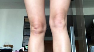 Amateur young brunette enjoys dildo on solo masturbation