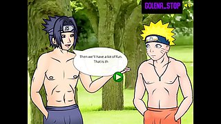 Naruto and Sasuke unload on Tsunade in this wild anime porn game