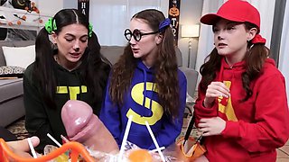 Trick or treat foursome with girlfriends