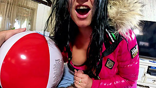 Dominant Pink Downjacket MILF Beach Ball Fetish. Deepthroat, Reverse Cowgirl, Doggy and Triple Cum