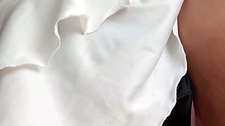 Very Oily Under Skirt View in Black Thong & Anal Fingering