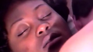 Innocent ebony with hot legs gets her pussy pounded by two