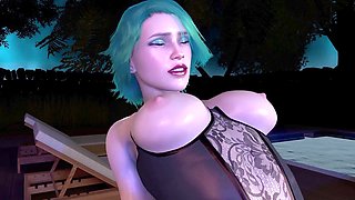 Green-haired beauty in lingerie rides cock on top in 3D animated porn snippet