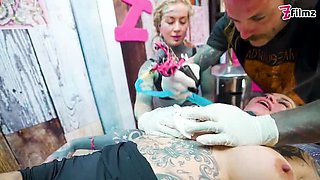 Big Dick Tattooed Foursome - Merry's Anal Adventure with Double Blowjob & Facial