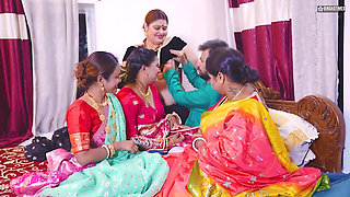 Desi Indian Thirki Husband Fucks His All Four Wives at the Same Time and Cumshot on Face. Hindi Audio