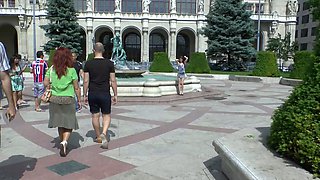 Small titted brunette Sharron with glasses masturbates