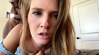 Brunette likes big cock after shower