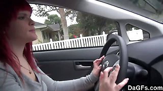 Redhead Emo Showing Tits In Car