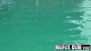 Slutty teenagers (Bridgete Palmer, Sunni Mayweather) get nailed at the pool fest - mofos
