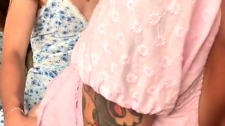 Slim teen brunettes have lesbian anal fun