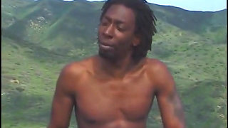 Black stud eats then fucks a black pussy in swanky bathroom