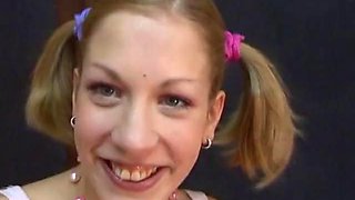 Skinny young slut loves having her mouth full of every inch of a big fat cock