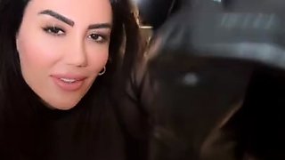 Tattooed busty brunette with foot fetish does hot footjob