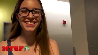 My girlfriend - nerdy beauty Tali Dova shows off her Hairy Pussy and guzzles cum in her steamy motel debut