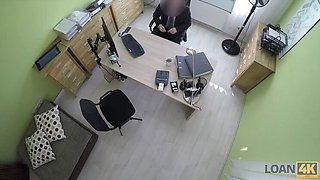LOAN4K. Nice young lady gives a head and spreads legs in loan office