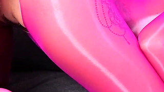 Black Angel in Pink Pantyhose Bodysuit Creampied