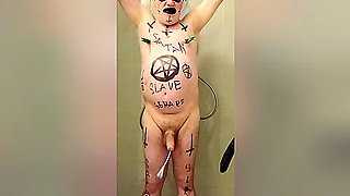 Satan slave takes a perverted piss enema session part 4